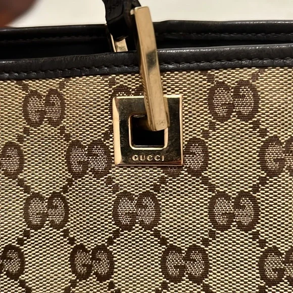 Authentic Gucci Brown and Black Monogram Tote Bag - Picture 9 of 12